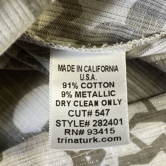 Trina Turk Tank Top Size P Wide Collar Metallic Gray White Floral Stars - Picture 8 of 12